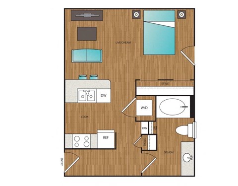 Main Street Flats Studio A + E Floor Plan